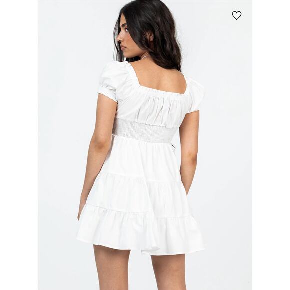 Princess Polly Daniela Mini Dress White smocked waist tiered puff short sleeve - Picture 3 of 9